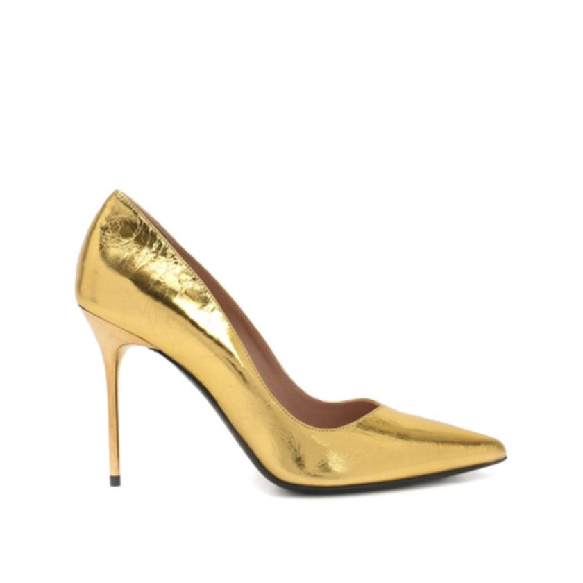 Gold Calfskin High Heel PumpsDescription: – Composition: 100% calf leather – Wrinkled effect leather – Leather lining, insole, sole – Pointed toe – Branded insole – Heel 10,5 cm / 4,1 in – Made in Italy –Gold Calfskin High Heel Pumps${tagsBalmainAulae Lea
