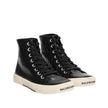 Black Calfskin High Top SneakersDescription: – Composition: 100% calf leather – Canvas Lining – Rubber sole – Rounded toe – Lace-up fastening – Contrast logo detail – Made in Italy –Black Calfskin High Top Sneakers${tagsBalenciagaAulae Paris Leather Sneak