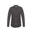 Black Denim ShirtDescription: – Composition: 100% Cotton – Long sleeves – Front button closure – Machine wash – Two front pockets – Fringe finish – Button cuffs – Gender: MEN – Size & Fit: REGULAR FIT. THE MODEL IS 190 CM TALL AND WEARS SIZE 40Black Denim