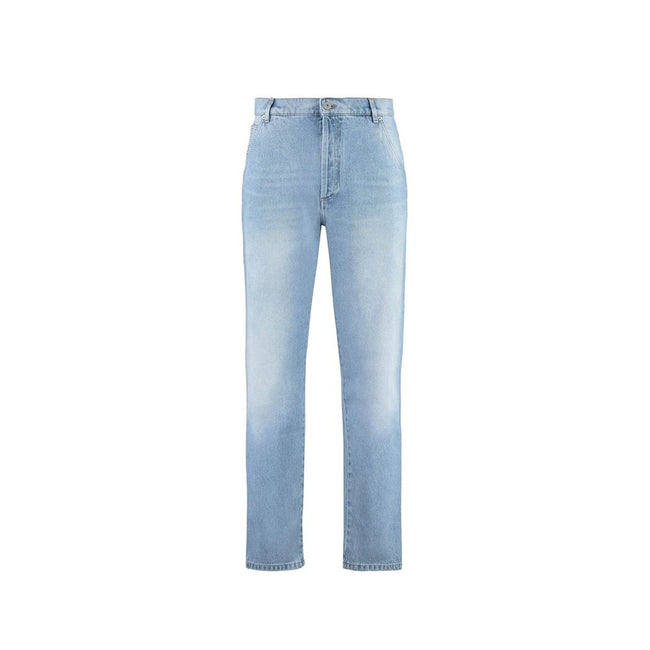 Blue Cotton Cropped JeansDescription: – Composition: 100% Cotton – Front button closure – Belt loops – Five pockets – Contrast stitching – Machine wash (delicate) – Medium waist – Made in Italy – Gender: MEN – Size & Fit: Model bust measurements: 96 cm Mo