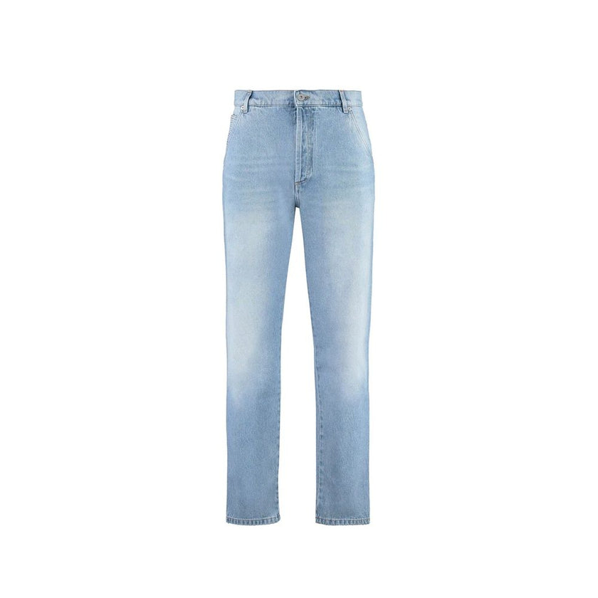 Blue Cotton Cropped JeansDescription: – Composition: 100% Cotton – Front button closure – Belt loops – Five pockets – Contrast stitching – Machine wash (delicate) – Medium waist – Made in Italy – Gender: MEN – Size & Fit: Model bust measurements: 96 cm Mo