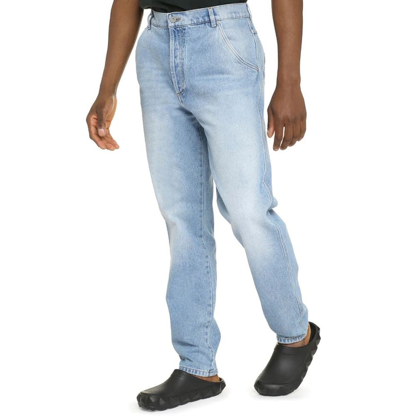 Blue Cotton Cropped JeansDescription: – Composition: 100% Cotton – Front button closure – Belt loops – Five pockets – Contrast stitching – Machine wash (delicate) – Medium waist – Made in Italy – Gender: MEN – Size & Fit: Model bust measurements: 96 cm Mo