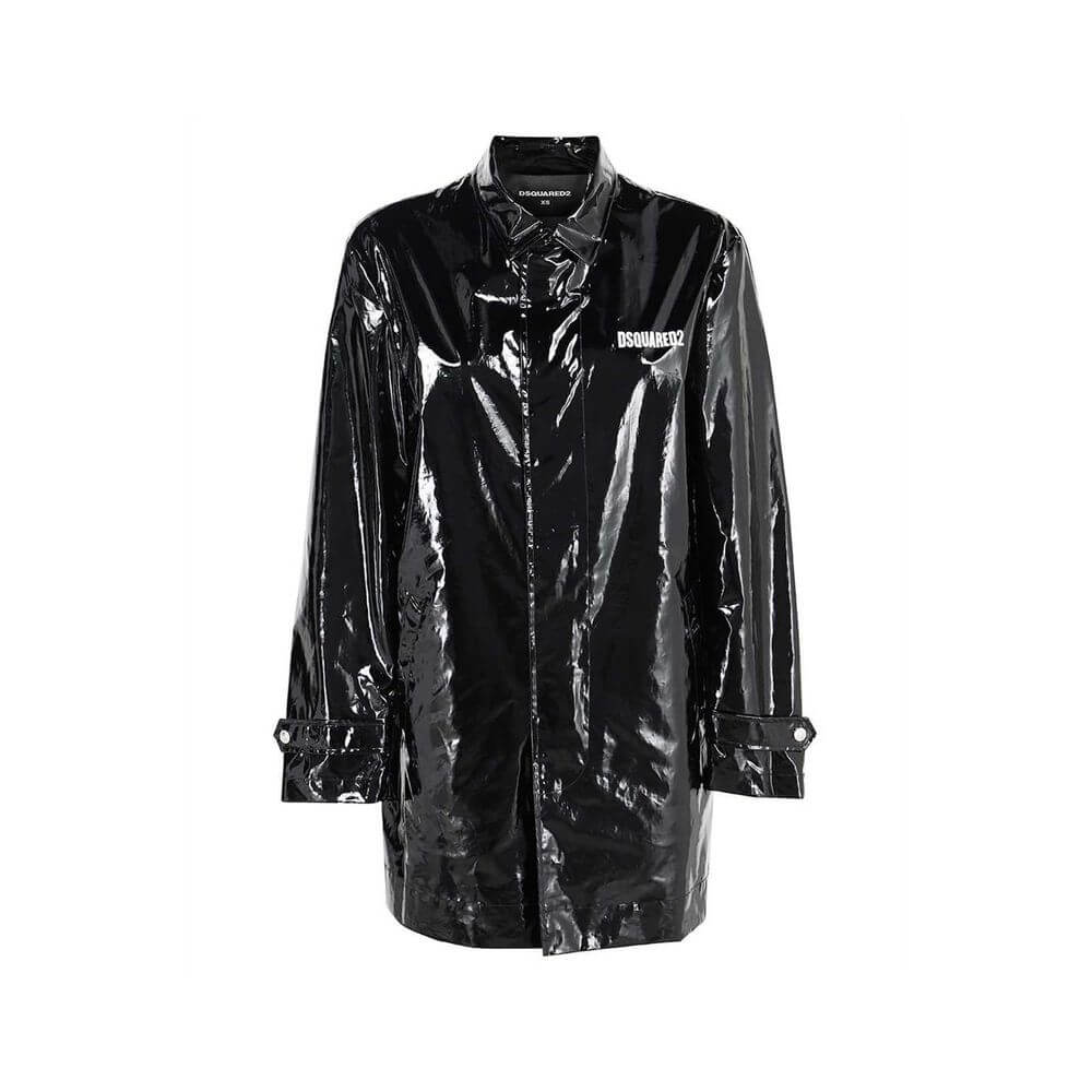 Black Polyethylene CoatDescription: – Composition: 100% Polyurethane – Long sleeves – Two side pockets – Dry clean – Button and zip closure – Front logo detail – Gender: WOMEN –Black Polyethylene Coat${tagsDsquared²Aulae Niagara Falls Trench Coat Dsquared