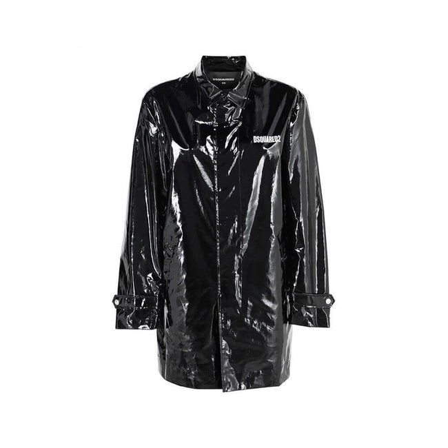Black Polyethylene CoatDescription: – Composition: 100% Polyurethane – Long sleeves – Two side pockets – Dry clean – Button and zip closure – Front logo detail – Gender: WOMEN –Black Polyethylene Coat${tagsDsquared²Aulae Niagara Falls Trench Coat Dsquared