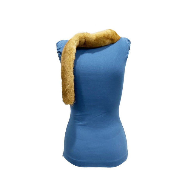 Mink Collar Sleeveless TopDescription: – Composition: 68% Viscose 27% Polyamide 5% elastane – Non detachable mink fur collar – Concealed side zip fastening – Boat neck – Gold tone logo plaque – Detachable crystal brooch – Regular fit – Specialist wash – M