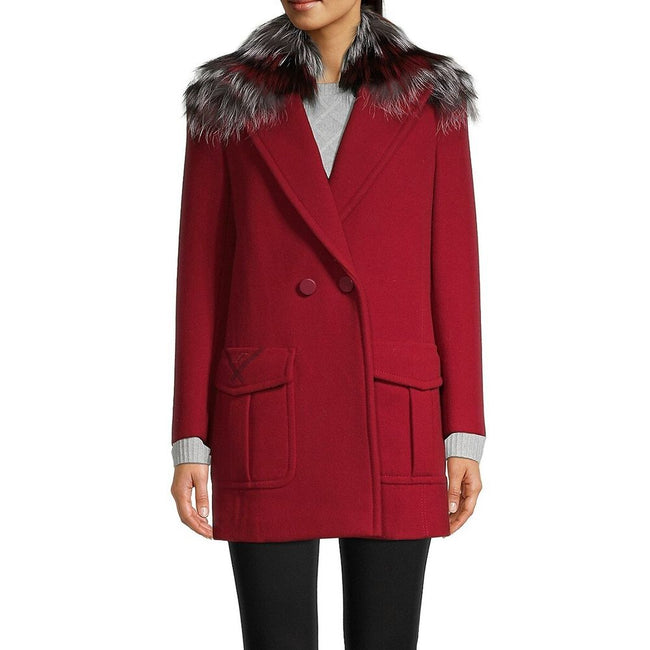Red Virgin Wool CoatDescription: – Composition: 100% virgin wool – Unlined – Removable fox fur collar – Double breasted button closure – Long sleeves – Two side pockets with flaps – Embroidered logo detail – Center back vent – Made in Italy –Red Virgin Wo