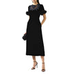 Black Viscose Casual DressDescription: – Composition: 92% Viscose 18% Silk – Fox fur trim – Short sleeves – Paillettes detail – Concealed back zip fastening – Fully lined – Regular fit – Model is 1.78m wearing size 42 – Made in Italy –Black Viscose Casual