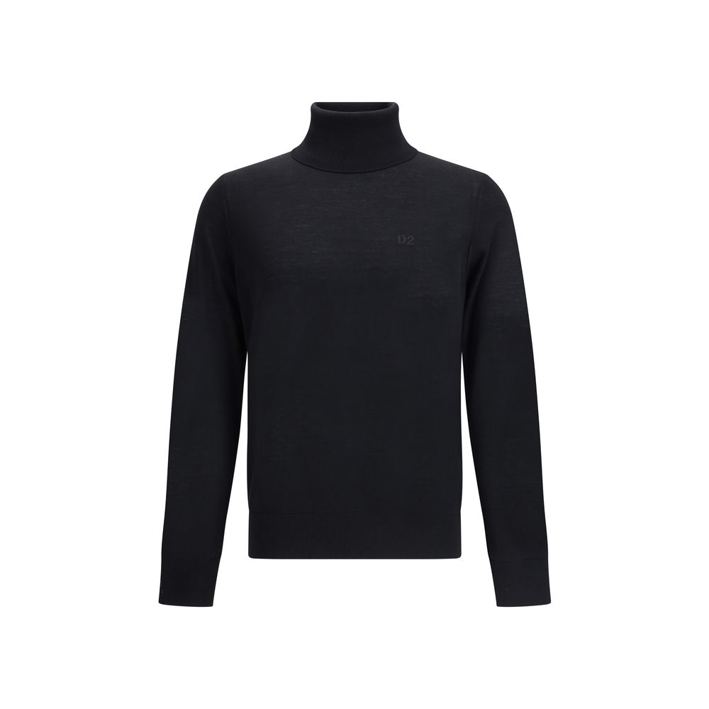 Black Fleece Wool TurtleneckVirgin wool turtleneck Sweater by Dsquared2 features a soft high collar that can be turned up as desired. Ribbed cuffs and hem ensure a snug and comfortable fit. The front is embellished with the iconic tone-on-tone embroidered