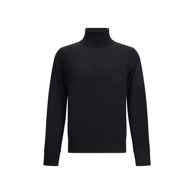 Black Fleece Wool TurtleneckVirgin wool turtleneck Sweater by Dsquared2 features a soft high collar that can be turned up as desired. Ribbed cuffs and hem ensure a snug and comfortable fit. The front is embellished with the iconic tone-on-tone embroidered