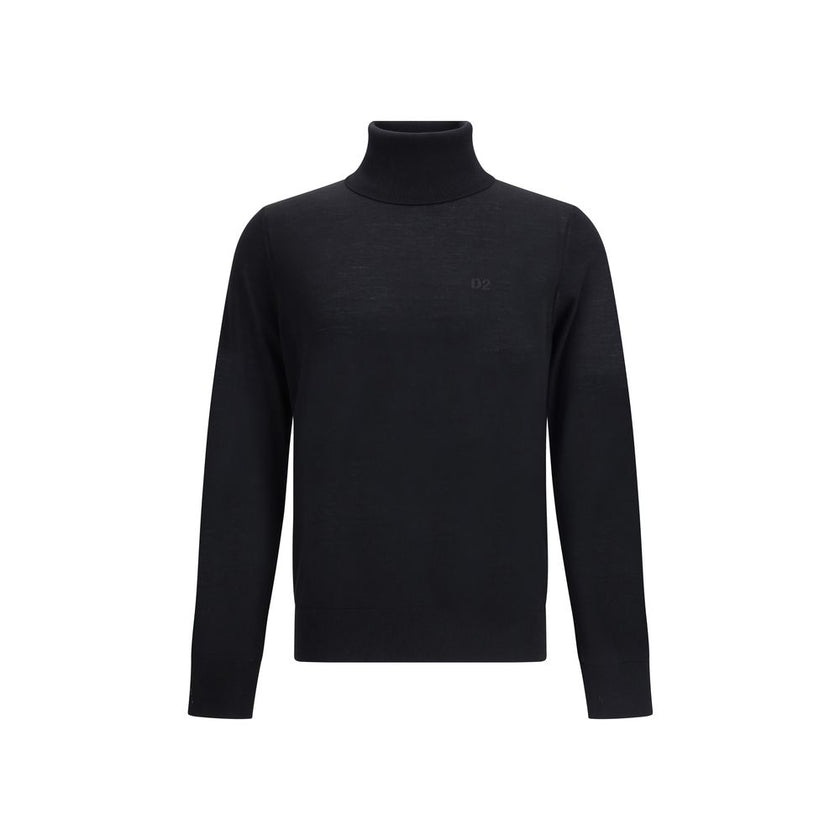 Black Fleece Wool TurtleneckVirgin wool turtleneck Sweater by Dsquared2 features a soft high collar that can be turned up as desired. Ribbed cuffs and hem ensure a snug and comfortable fit. The front is embellished with the iconic tone-on-tone embroidered