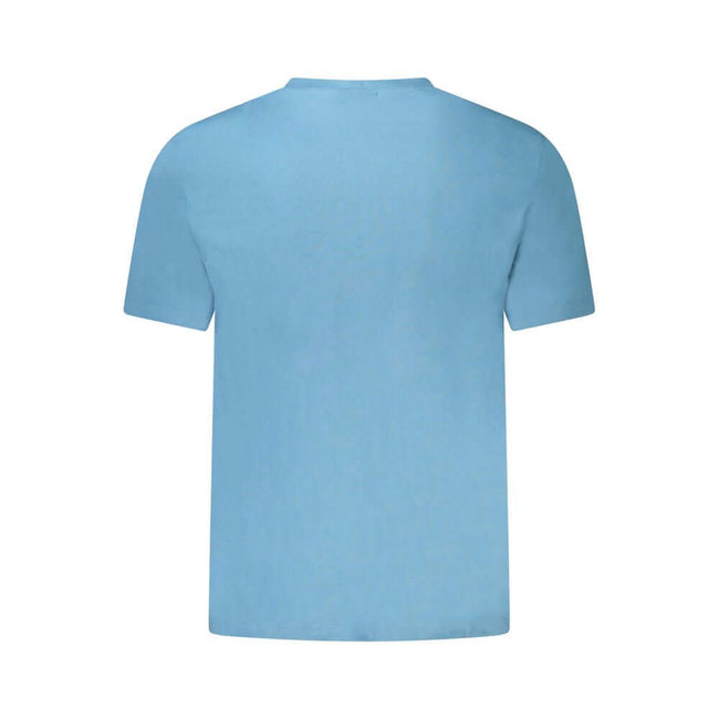 Blue Cotton Men T-ShirtImmerse yourself in the effortless sophistication of Calvin Klein with this striking blue T-shirt. Crafted with the finest cotton for maximum comfort, it features a sleek crew neck and is adorned with the iconic Calvin Klein logo em