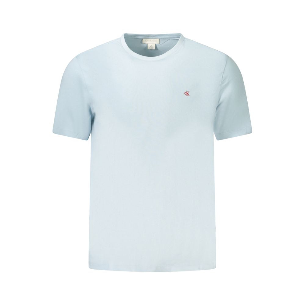 Blue Cotton Men T-ShirtEmbrace the epitome of modern sophistication with a twist of casual flair. This Calvin Klein short sleeve t-shirt is the perfect blend of comfort and iconic style, featuring a sleek crew neck design complemented by exquisite embroid