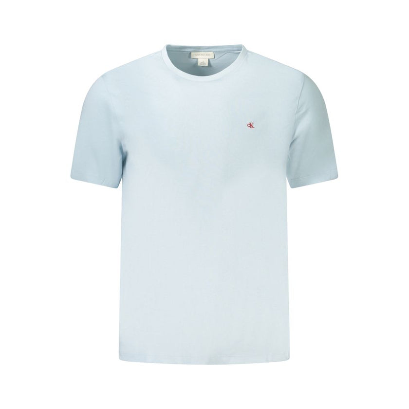 Blue Cotton Men T-ShirtEmbrace the epitome of modern sophistication with a twist of casual flair. This Calvin Klein short sleeve t-shirt is the perfect blend of comfort and iconic style, featuring a sleek crew neck design complemented by exquisite embroid