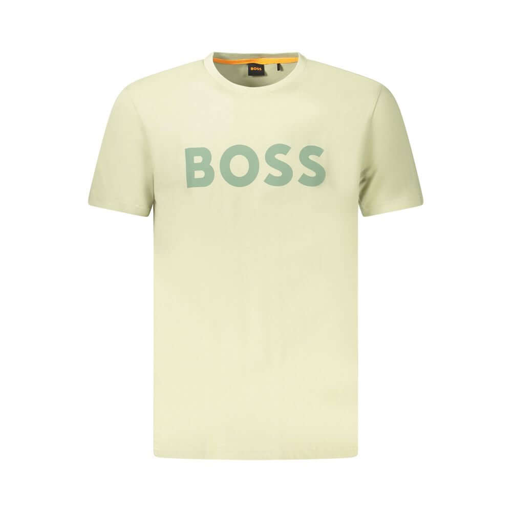 Green Cotton Men T-ShirtStep out in style and make a bold statement with this striking Hugo Boss tee. Crafted with premium organic cotton, it’s not just a fashion choice, but a nod to eco-conscious apparel. The vibrant green hue sets you apart from the cr