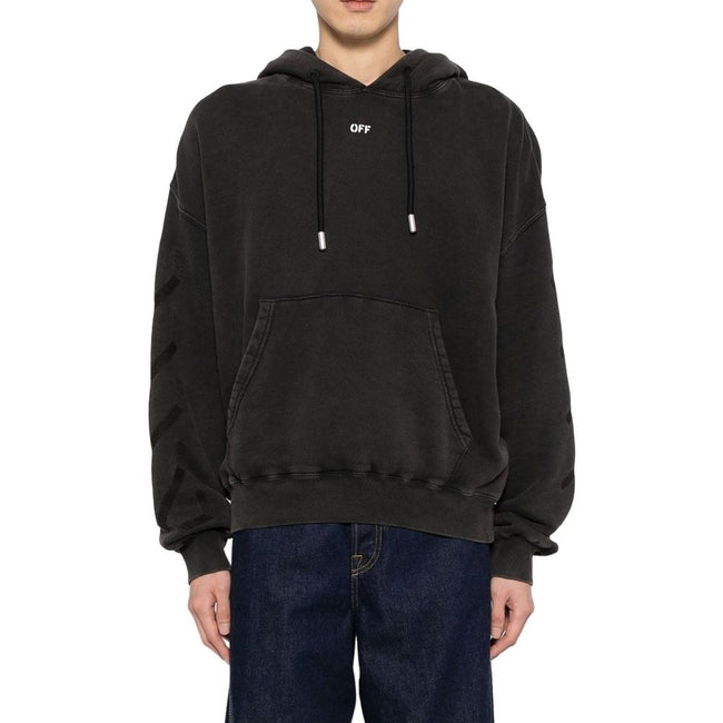 Black Cotton SweatshirtDescription: – Composition: 100% Cotton – Long sleeves – Ribbed trims – Drawstring hood – Kangaroo pocket – Drop shoulder – Machine wash (delicate) – Side stripe detailing – Jersey texture – Black/anthracite grey – Logo print to the