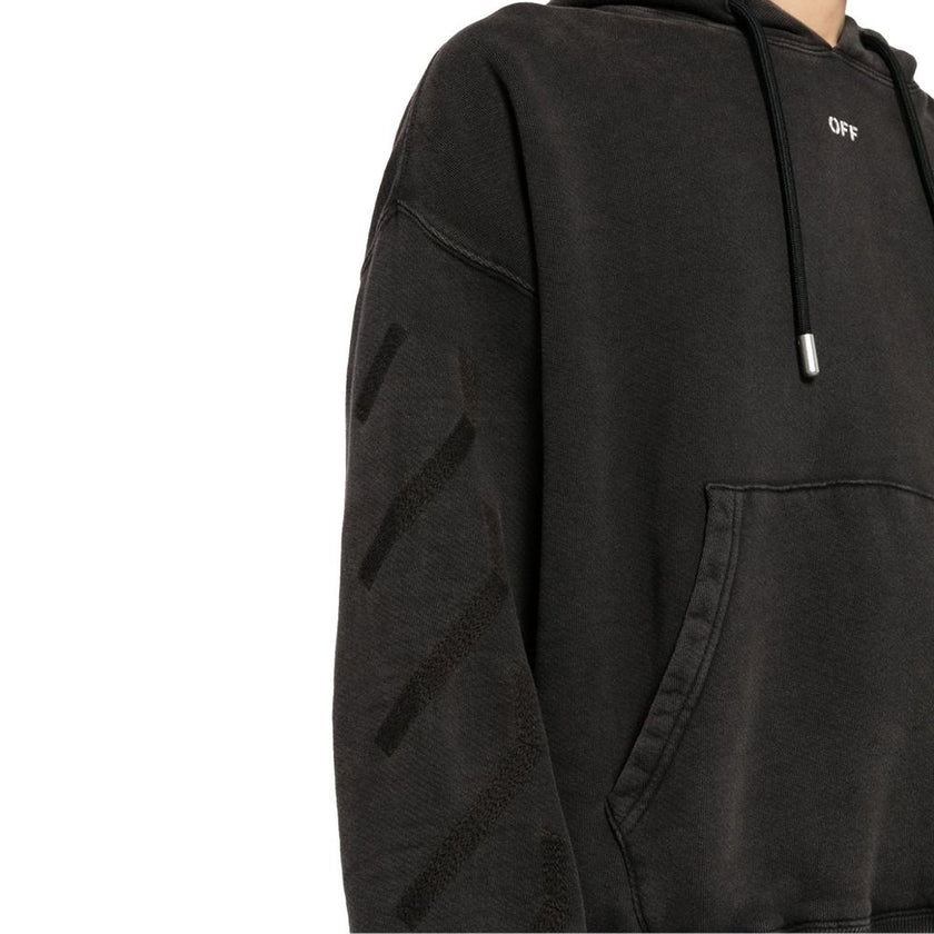 Black Cotton SweatshirtDescription: – Composition: 100% Cotton – Long sleeves – Ribbed trims – Drawstring hood – Kangaroo pocket – Drop shoulder – Machine wash (delicate) – Side stripe detailing – Jersey texture – Black/anthracite grey – Logo print to the