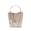 Beige Calf Leather Bos Taurus Shoulder BagThe Spin Shoulder Bag by Chloé, crafted by shiny grained leather, features an elegant design with two flat top handles and an adjustable shoulder strap. The closure is secured by a magnetic button, while the detai