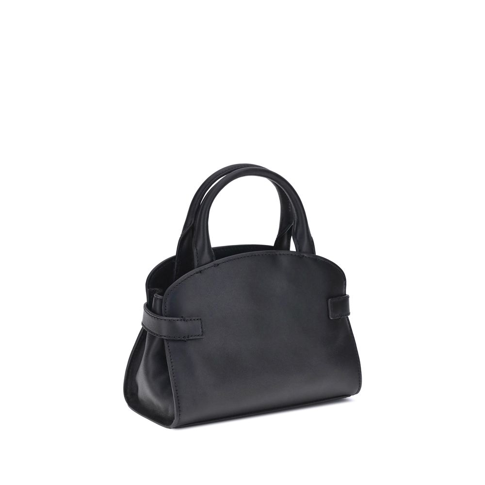 Black Leather Sabine Handbag with Dual Handles