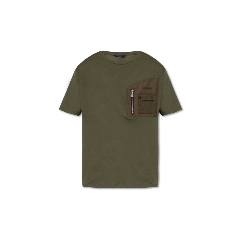 Green Cotton T-ShirtBalmain cotton t-shirt with short sleeves and chest pocket with zip fastening and additional pocket with button fasteningGreen Cotton T-Shirt${tagsBalmainAulae Green Cotton T-Shirt BalmainAulae Green Cotton T-Shirt Balmain cotton t-shi