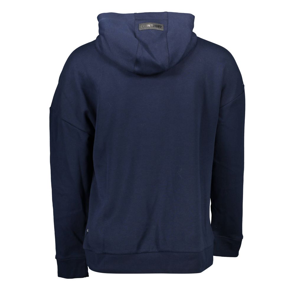 Blue Cotton Men SweaterElevate your athleisure collection with the unmistakable edge of Plein Sport. This long-sleeved hoodie commands attention with its striking blue hue and contrasting details. Bold prints and the iconic Plein Sport logo emblazon the p