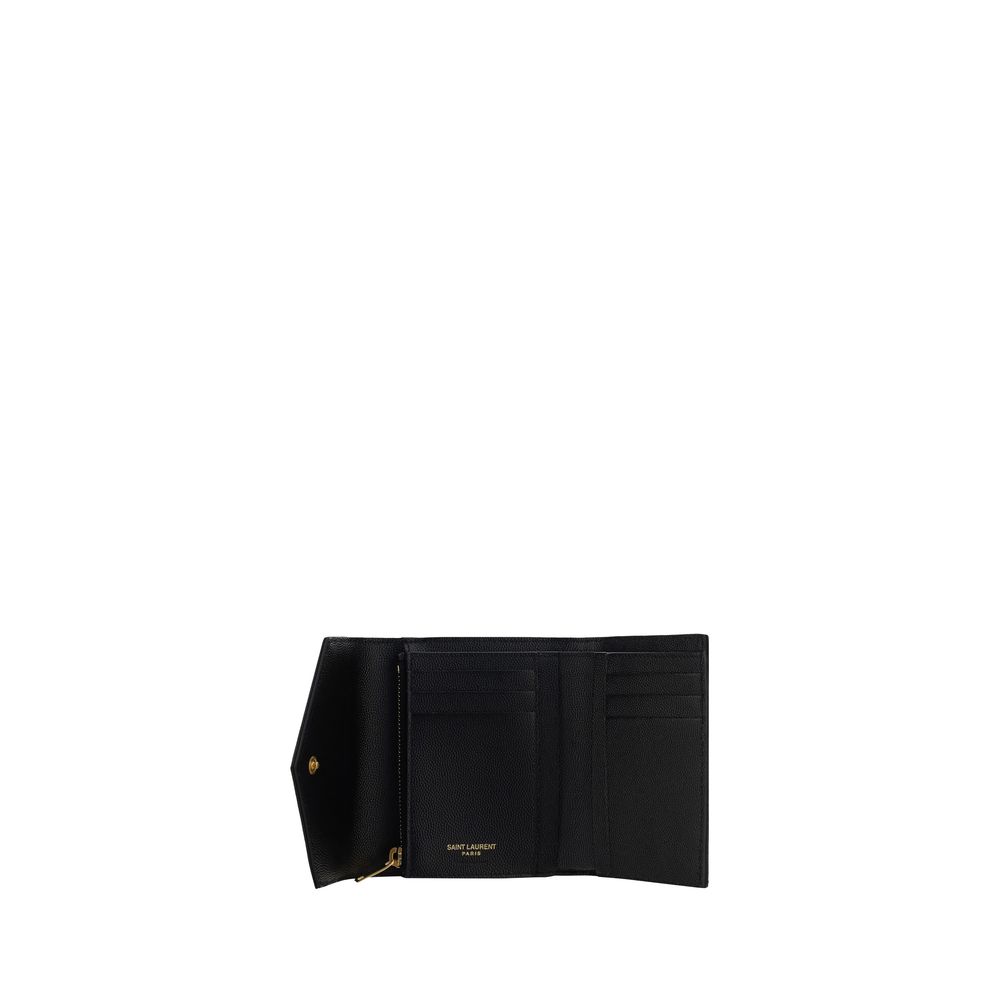 Black Calf Leather Bos Taurus WalletSaint Laurent’s Cassandre Matelassé Leather Wallet is a luxury accessory with timeless style, embellished with an elegant quilted matelassé design across the entire surface. The front features a plaque with the iconic t