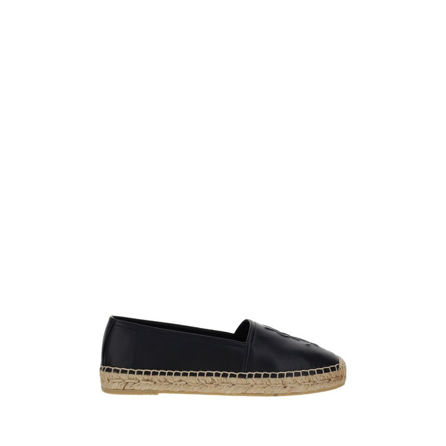 Black Lamb Ovis Aries Aries EspadrillesLambskin Espadrilles by Saint Laurent, flat sole with rope detail, elongated toe, slip-on style, iconic brand monogram tone-on-tone press-stamped on front, contrasting logo insole. Season: AW25 Composition: UPPER 100