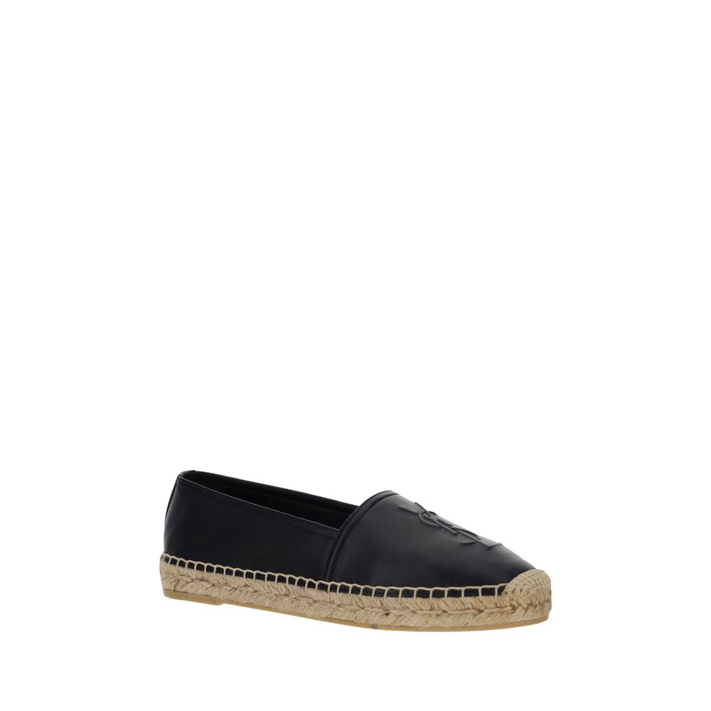 Black Lamb Ovis Aries Aries EspadrillesLambskin Espadrilles by Saint Laurent, flat sole with rope detail, elongated toe, slip-on style, iconic brand monogram tone-on-tone press-stamped on front, contrasting logo insole. Season: AW25 Composition: UPPER 100