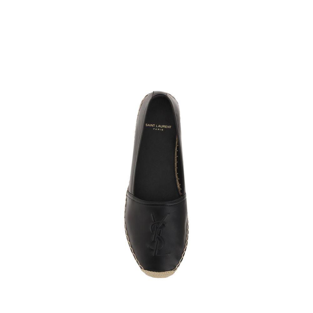 Black Lamb Ovis Aries Aries EspadrillesLambskin Espadrilles by Saint Laurent, flat sole with rope detail, elongated toe, slip-on style, iconic brand monogram tone-on-tone press-stamped on front, contrasting logo insole. Season: AW25 Composition: UPPER 100