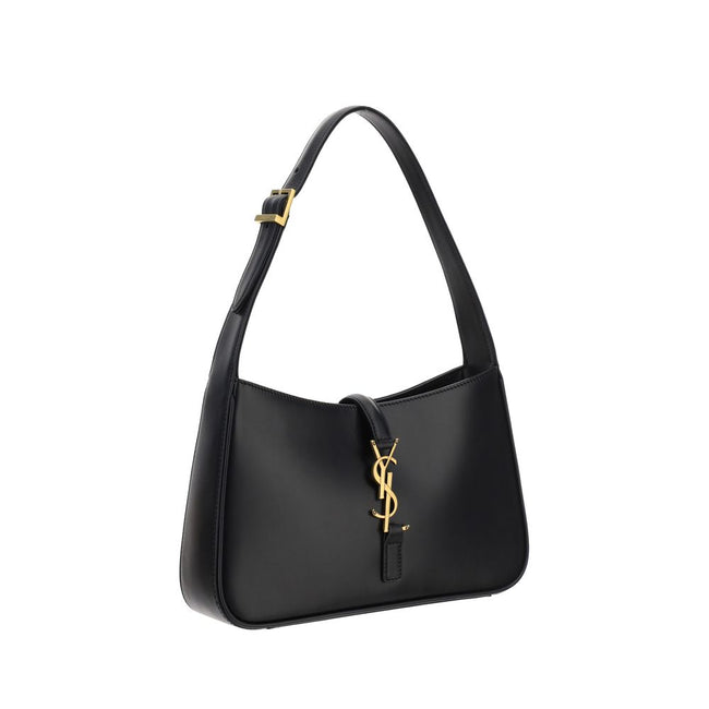 Black Calf Leather Bos Taurus Shoulder BagThe Leather Hobo Shoulder Bag by Saint Laurent is an essential and refined model made of smooth leather with an elegant finish. Featuring a single adjustable top handle with buckle, it is distinguished by the inte