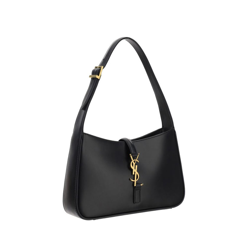 Black Calf Leather Bos Taurus Shoulder BagThe Leather Hobo Shoulder Bag by Saint Laurent is an essential and refined model made of smooth leather with an elegant finish. Featuring a single adjustable top handle with buckle, it is distinguished by the inte