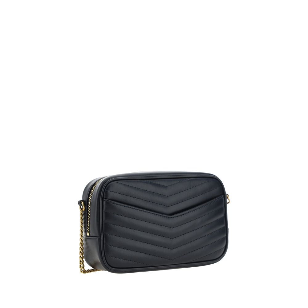 Black Calf Leather Bos Taurus Shoulder BagThe Lou leather Shoulder Bag by Saint Laurent is an elegant and versatile accessory, featuring an all-over quilted and padded design that enhances its sophisticated texture. The chain shoulder strap adds a glamoro