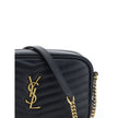 Black Calf Leather Bos Taurus Shoulder BagThe Lou leather Shoulder Bag by Saint Laurent is an elegant and versatile accessory, featuring an all-over quilted and padded design that enhances its sophisticated texture. The chain shoulder strap adds a glamoro
