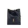 Black Lamb Ovis Aries Aries Backet BagLambskin Jamie 4.3 Bucket Bag by Saint Laurent, sliding chain shoulder strap with adjustable drawstring system, tone-on-tone stitching, single interior compartment, three-dimensional embossed YSL logo plaque on front.