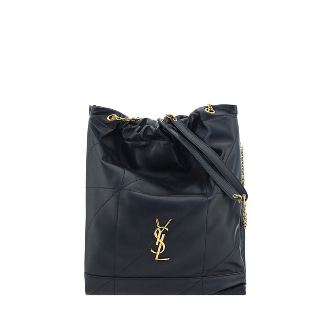 Black Lamb Ovis Aries Aries Backet BagLambskin Jamie 4.3 Bucket Bag by Saint Laurent, sliding chain shoulder strap with adjustable drawstring system, tone-on-tone stitching, single interior compartment, three-dimensional embossed YSL logo plaque on front.