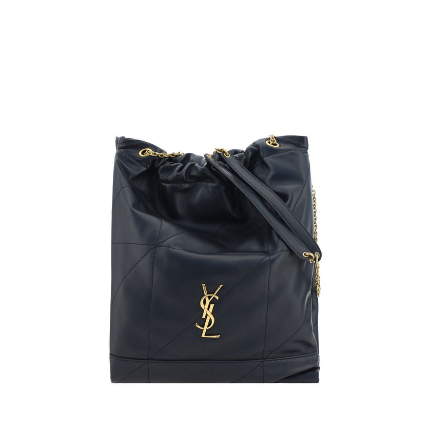 Black Lamb Ovis Aries Aries Backet BagLambskin Jamie 4.3 Bucket Bag by Saint Laurent, sliding chain shoulder strap with adjustable drawstring system, tone-on-tone stitching, single interior compartment, three-dimensional embossed YSL logo plaque on front.