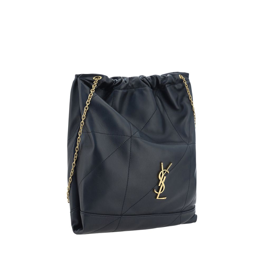 Black Lamb Ovis Aries Aries Backet BagLambskin Jamie 4.3 Bucket Bag by Saint Laurent, sliding chain shoulder strap with adjustable drawstring system, tone-on-tone stitching, single interior compartment, three-dimensional embossed YSL logo plaque on front.