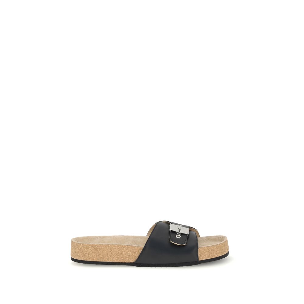 Black Calf Leather Bos Taurus Flat SandalsThe Scholl Flat Sandals by Balenciaga, made of calfskin leather, are the result of a collaboration between the two brands and blend ergonomic comfort with contemporary style. The model, open at the front, features