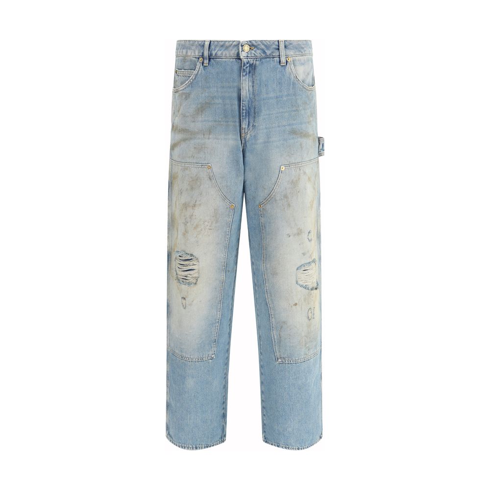 Blaue Baumwoll-Jeans mit weitem Bein und Vintage-Effekt