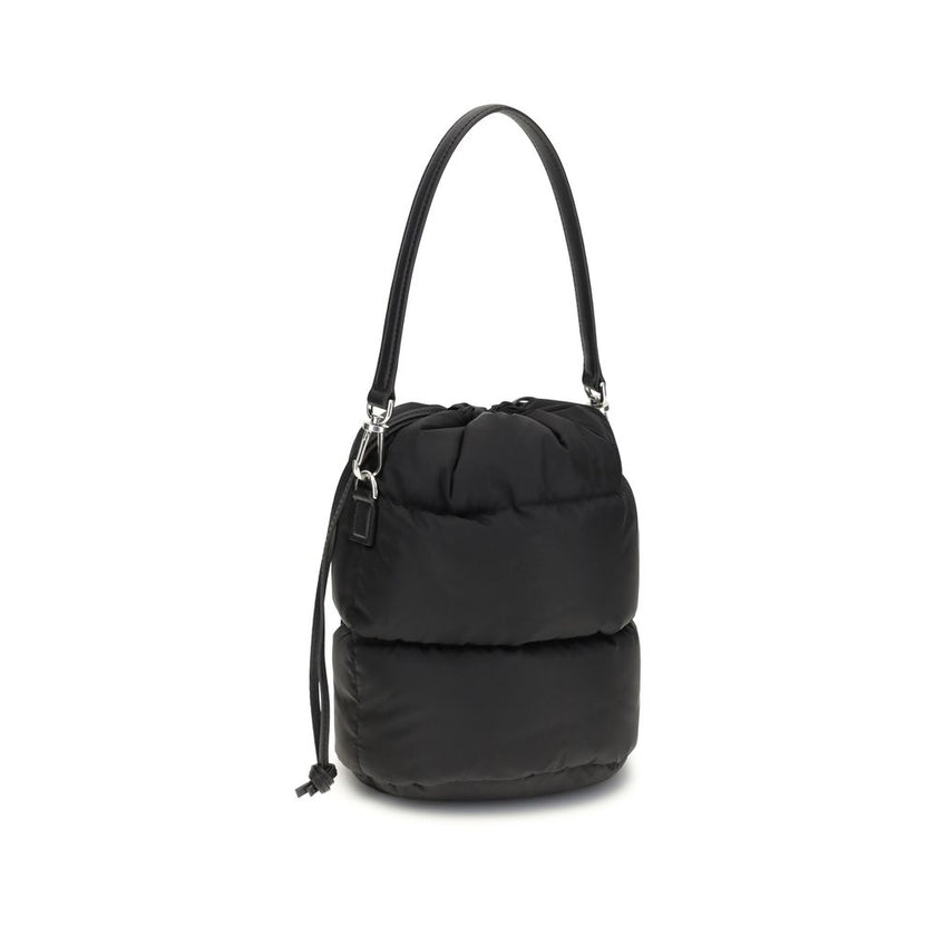 Black Polyester Backet BagMoncler’s Caradoc Bucket Bag is made of water-repellent nylon, with an inner lining of the same material for extra protection. Padded with down, it offers a practical drawstring closure. The leather shoulder strap is adjustable a