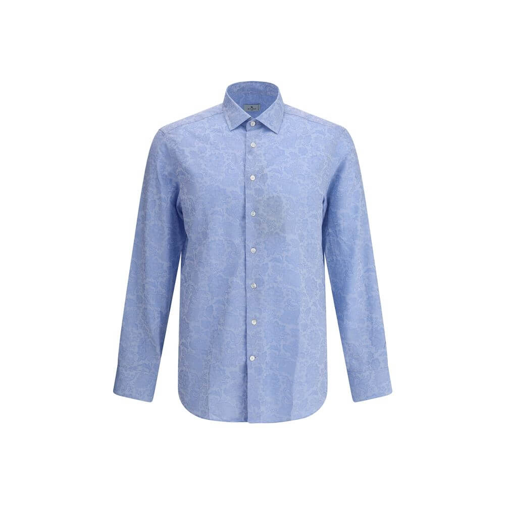 Light Blue Cotton Pattern ShirtCotton Roma Shirt by Etro featuring a classic collar, front button closure, adjustable button cuffs and iconic tone-on-tone paisley pattern. An elegant and refined garment for sophisticated style. Season: AW25 Fit: Regular C