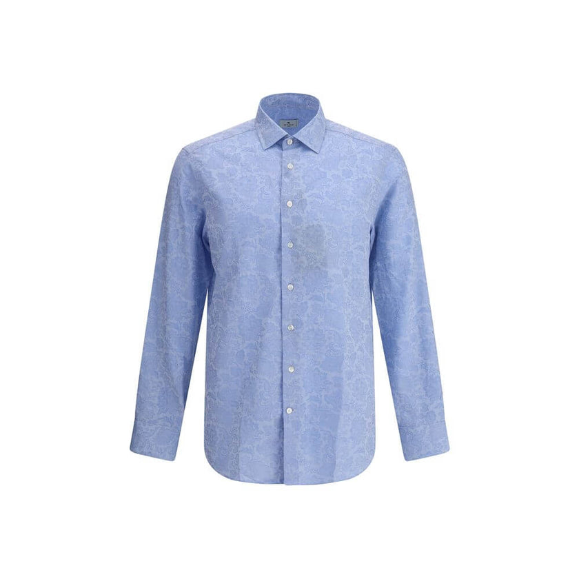 Light Blue Cotton Pattern ShirtCotton Roma Shirt by Etro featuring a classic collar, front button closure, adjustable button cuffs and iconic tone-on-tone paisley pattern. An elegant and refined garment for sophisticated style. Season: AW25 Fit: Regular C