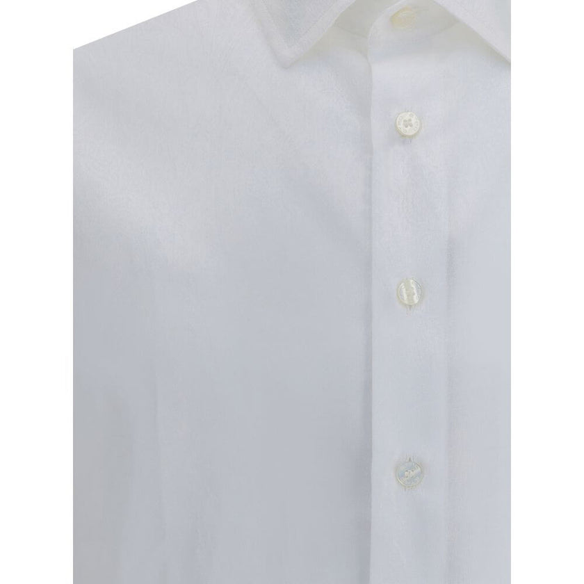 White Cotton Dress ShirtCotton Roma Shirt by Etro featuring a classic collar, front button closure, adjustable button cuffs and iconic tone-on-tone paisley pattern. An elegant and refined garment for sophisticated style. Season: AW25 Fit: Regular Composit