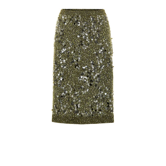 Green Viscose Mini SkirtMilitary Green Sequined Knit Skirt Gucci. In military green, knitwear, elasticated waistband, tube model, above-the-knee length. Multicolored sequins applied. Composition: 51% Viscose, 30% Polyamide, 18% Wool, 1% Elastane Internal
