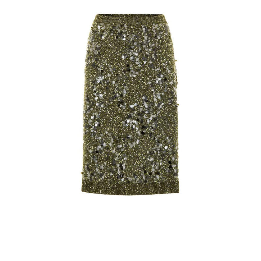 Green Viscose Mini SkirtMilitary Green Sequined Knit Skirt Gucci. In military green, knitwear, elasticated waistband, tube model, above-the-knee length. Multicolored sequins applied. Composition: 51% Viscose, 30% Polyamide, 18% Wool, 1% Elastane Internal
