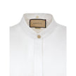 White Cotton Dress ShirtWhite Shirt with Removable Jewel Collar Gucci. Front fastening with covered buttons, long sleeves, removable classic collar covered with decorated tulle and crystals, Korean collar. Regular fit. Composition: 100% Cotton Internal SK