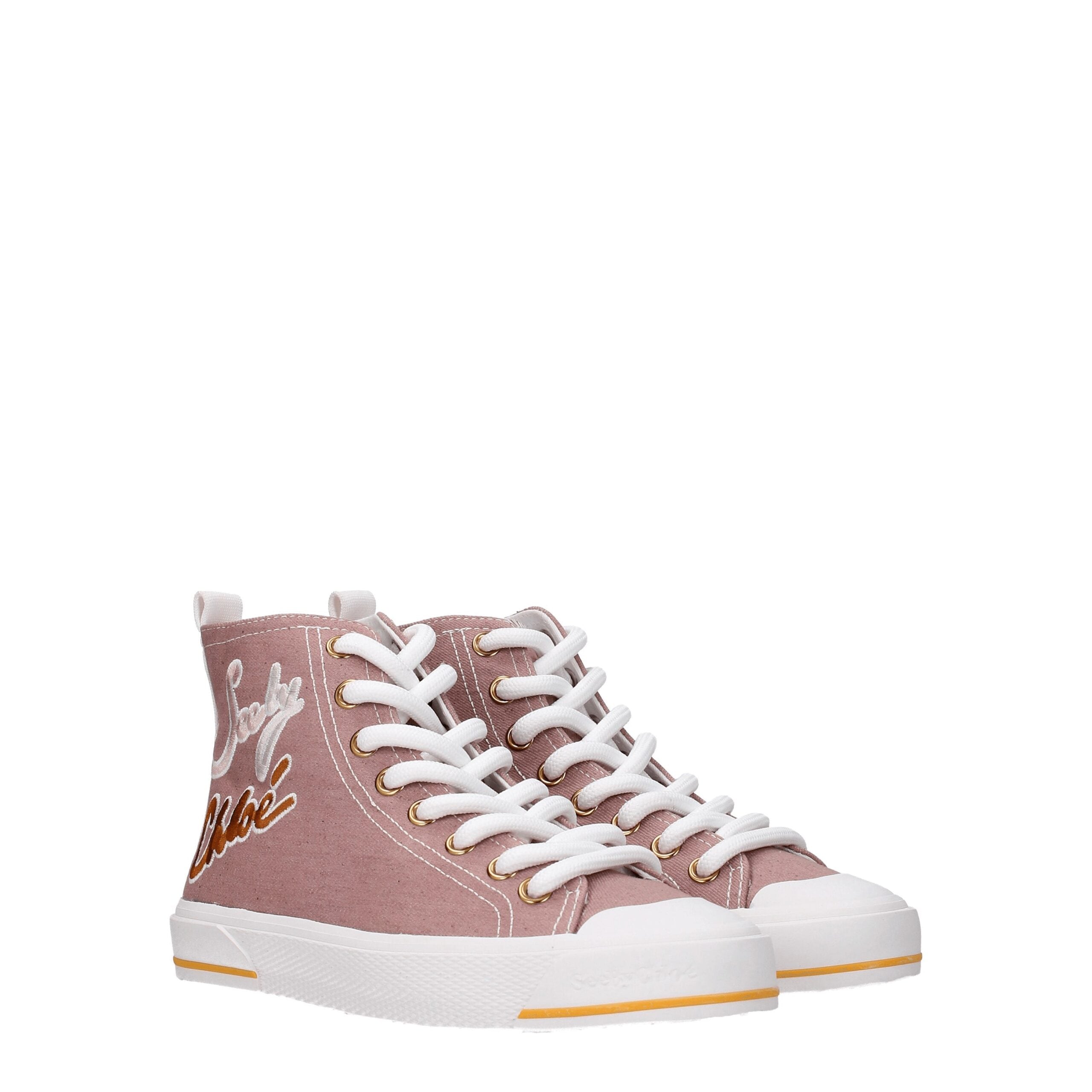 Pink Fabric High Top SneakersDescription: The product with MPN SB37112A000000348 and code F66366 fabric in pink is a sneakers designed by See by Chloé. It has features like side logo. Additional Info: Style: Casual Closing type: Lace up Closure Materials: