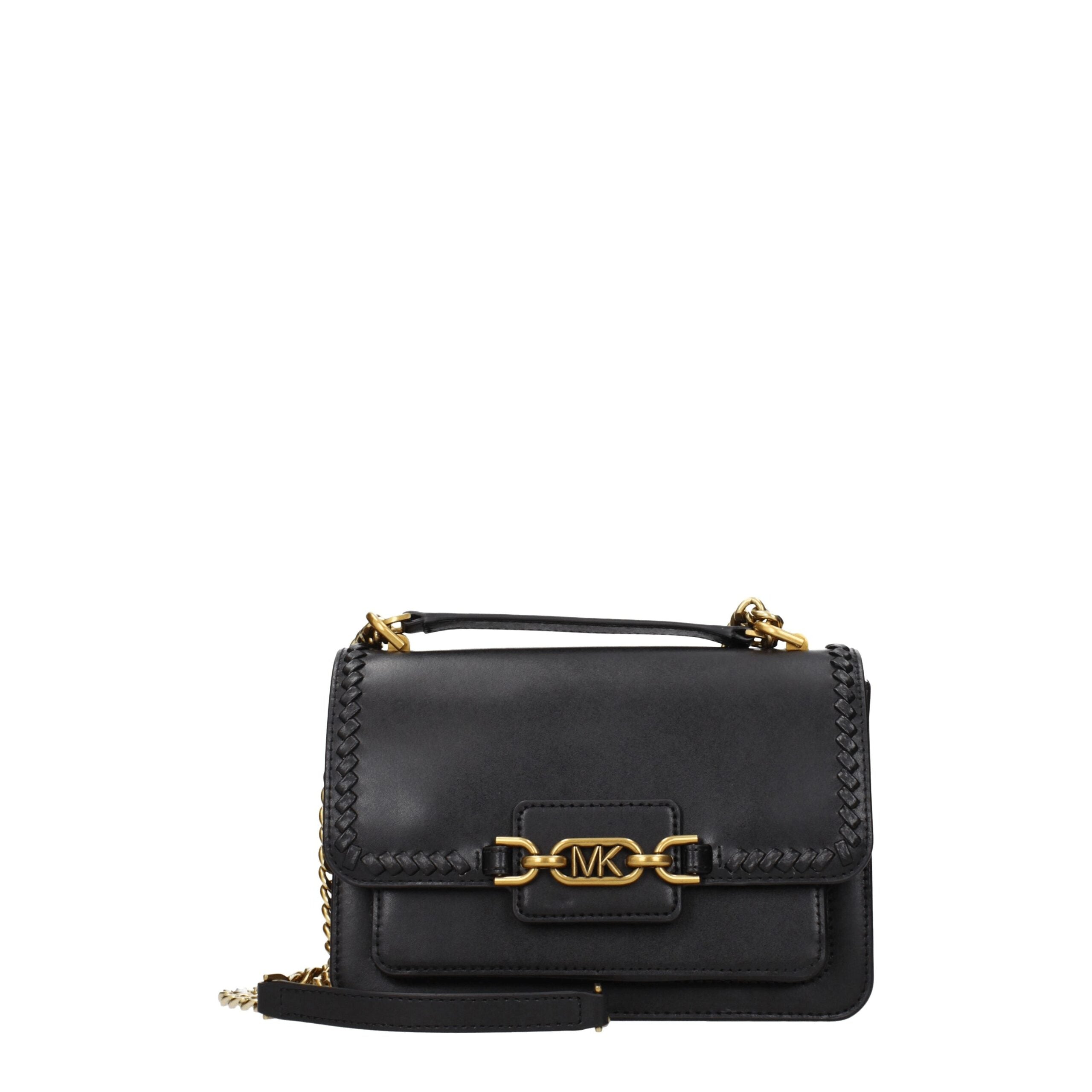 Schwarze Leder-Umhängetasche mit Gold-Logo von Michael Kors