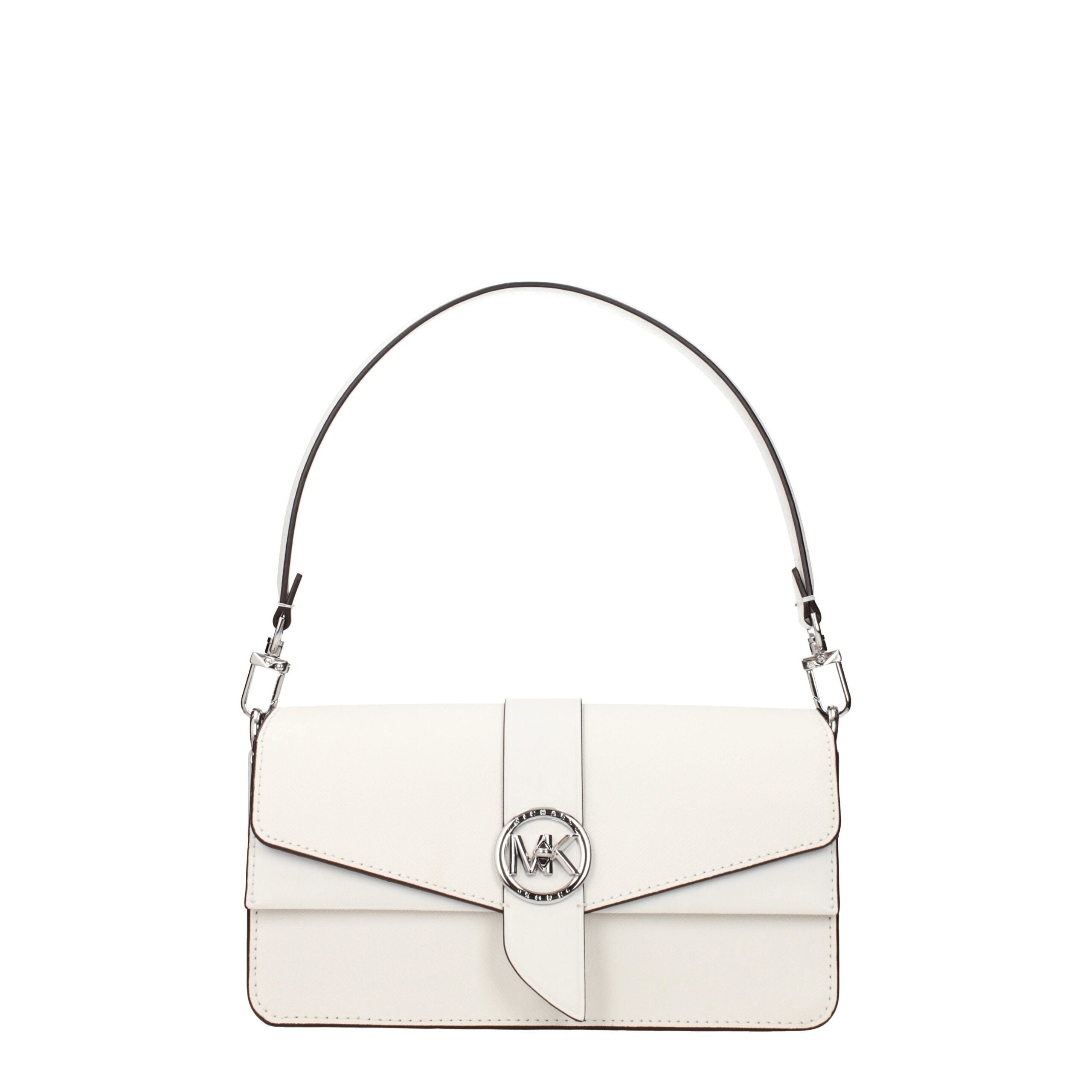 White Leather HandbagDescription: The product with MPN 30T2SGRL1LOPTICWHITE and code F70011 leather in white is a handbags designed by Michael Kors. It has features like front logo, removable handle, adjustable shoulder, removable shoulder. Additional Inf