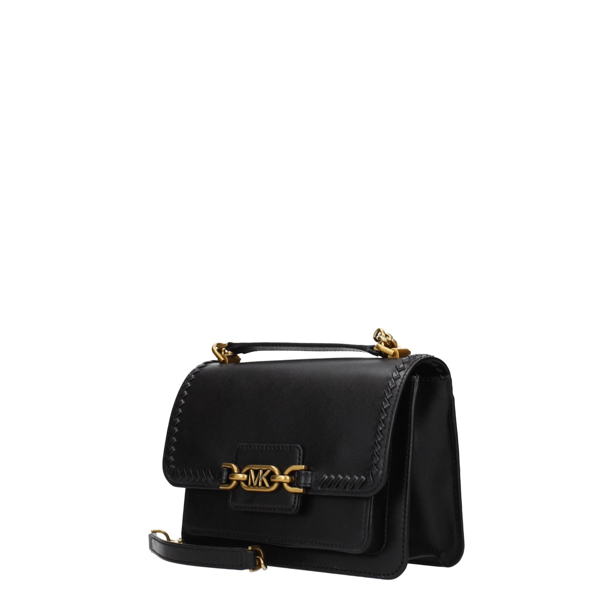 Schwarze Leder-Umhängetasche mit Gold-Logo von Michael Kors