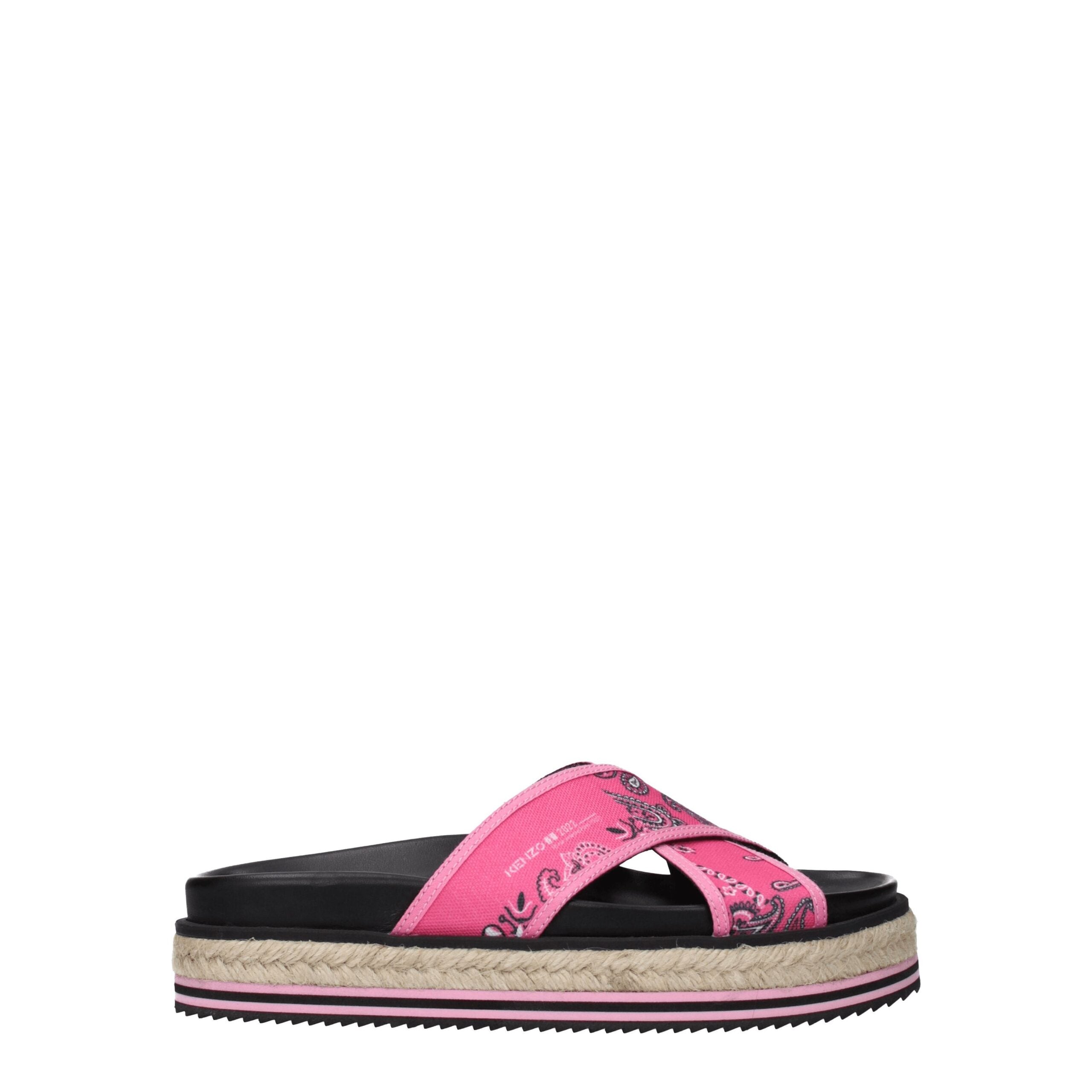 Pink Fabric SlippersDescription: The product with MPN FC52ES194F7427 and code F70128 fabric in fuchsia is a slippers and clogs designed by Kenzo. It has features like side logo. Additional Info: Style: Casual Materials: Fabric Shoe sole: Rubber Heel heigh